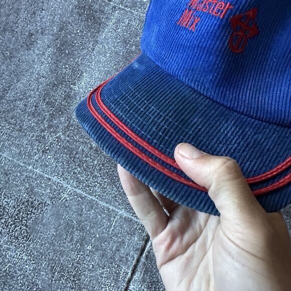 Men's Vintage 80s Master Mix Feed Farming Blue Corduroy Trucker Snapback Hat Cap - Picture 6 of 6